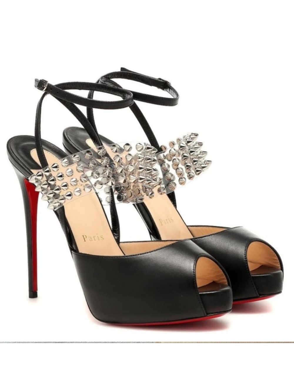 Luxury Black Studded Peep-Toe High Heel Sandals